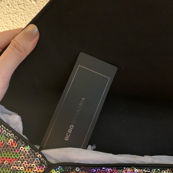 BCBG CLUTCH PURSE HANDBAG RAINBOW SEQUIN HARLOW BAG BLACK - Picture 8 of 9